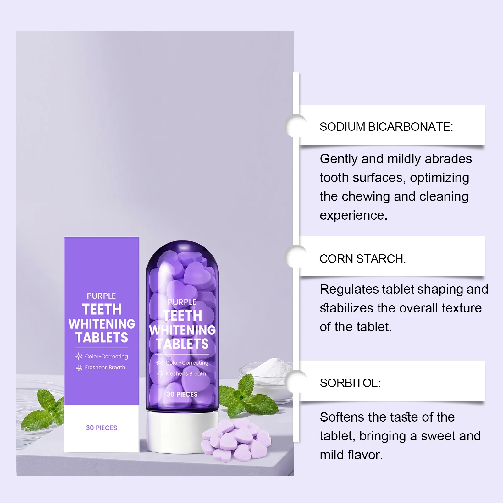 Purple Toothpaste Tablets Portable Mouthwash Strips Set Mint Fresh Breath Teeth Cleaning Solid Toothpaste Oral Hygiene Care Kit