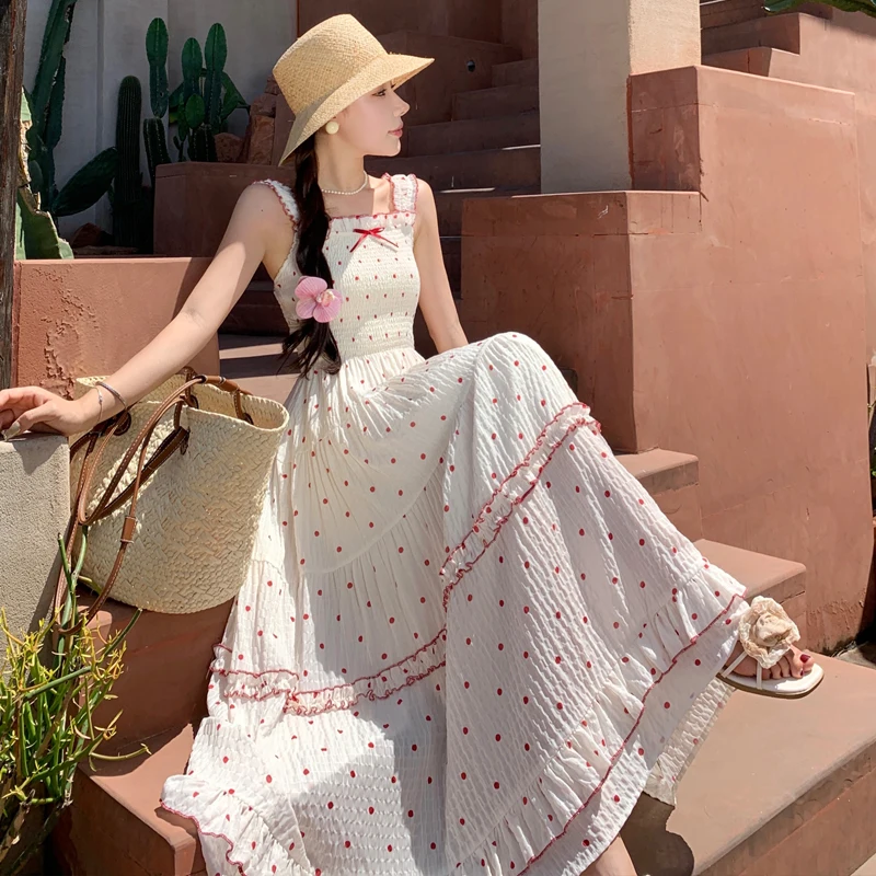 

New Summer Backless Midi Women Beach Dresses 2024 Popular Chic Vacation Long Dress Sweet Lolita Kawaii Casual Style Office Dress