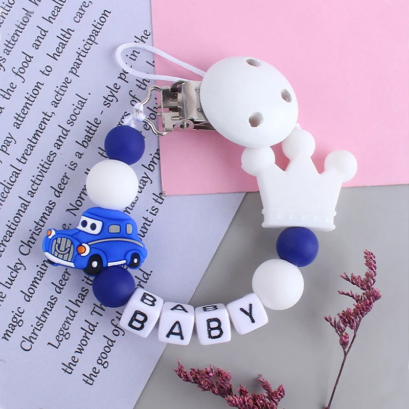 Custom Letter Names Car Baby Pacifier Chains Clips Teether Pendants for Baby Infant Chew Leash Nipple Holder Teether Toys Gifts