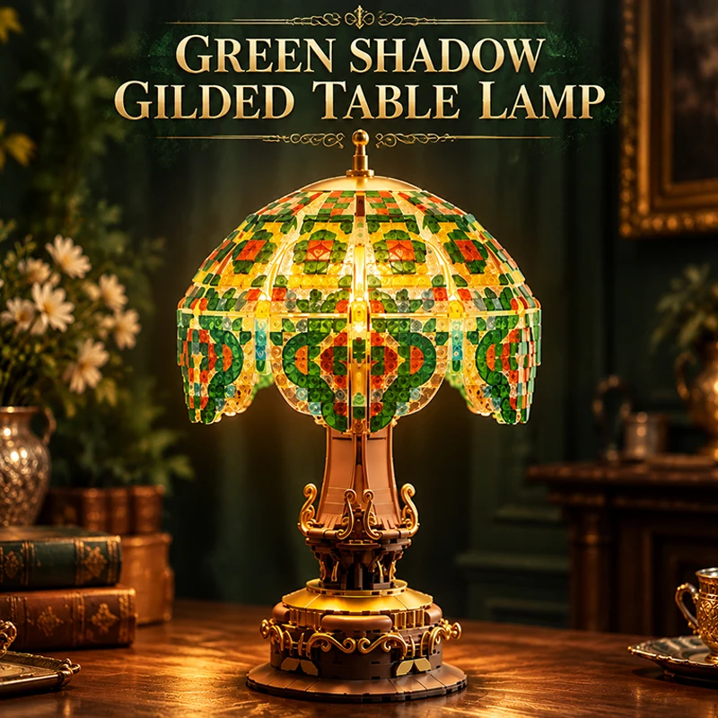 Vintage Stained Glass Lamp Building Blocks Set Mosaic Table Light Model Classic Home Decor Display Creative Assembly Toys Gifts
