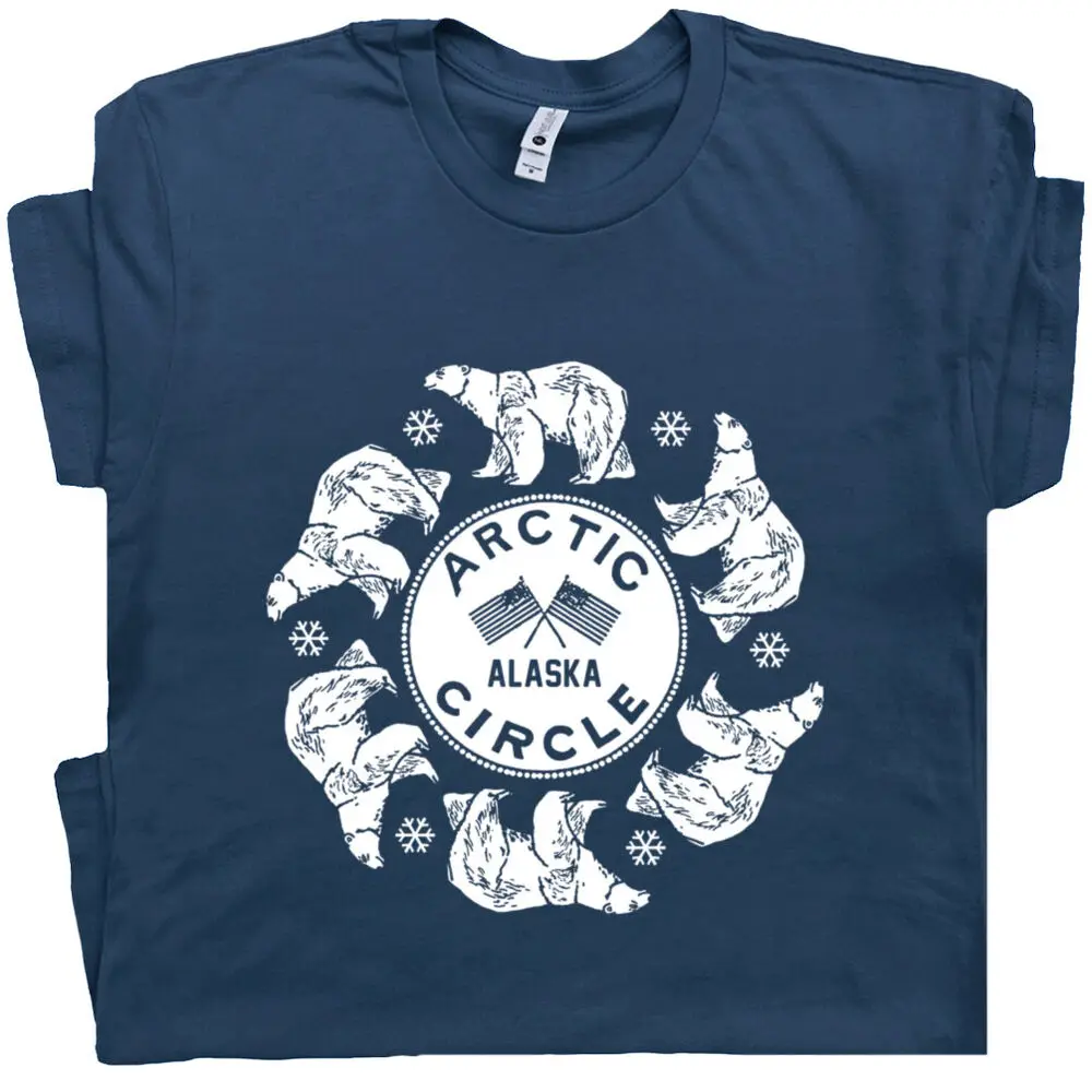 Arctic Circle T Shirt Polar Bear Alaska Vintage Ski Iditarod Skiing Snow Tee  High Quality 100%Cotton Short Sleeve