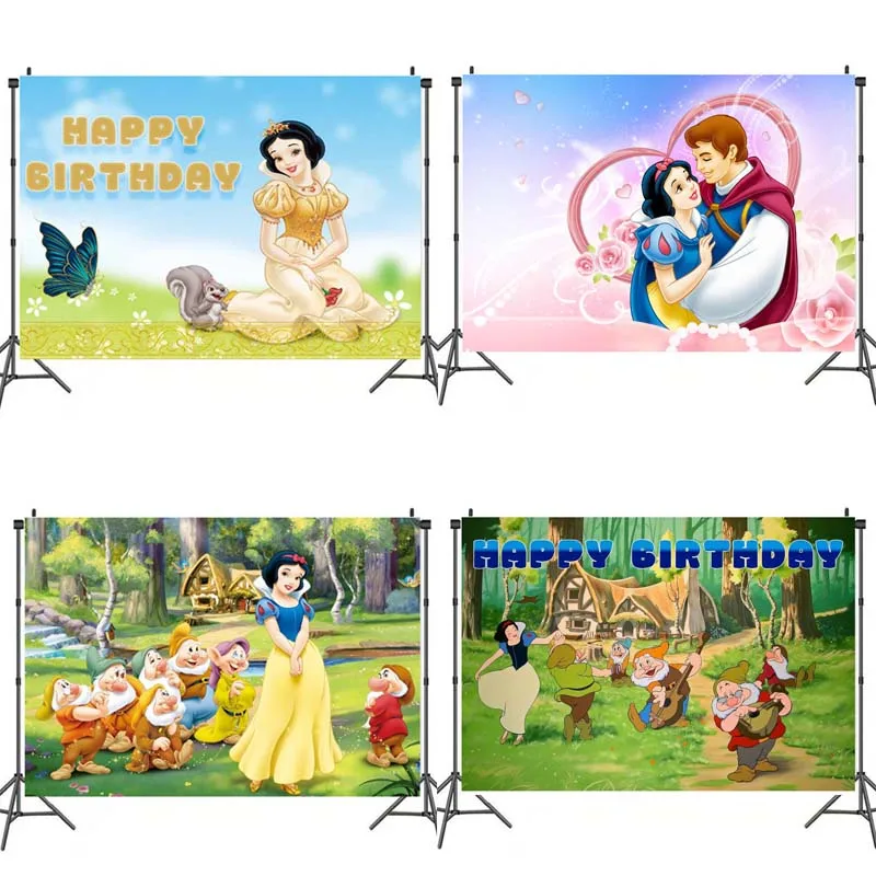 

Snow White Tapestry Background Birthday Party Supplies Baby Shower Banner Kid Faovr Cute Girl Room Decoration Customize Backdrop