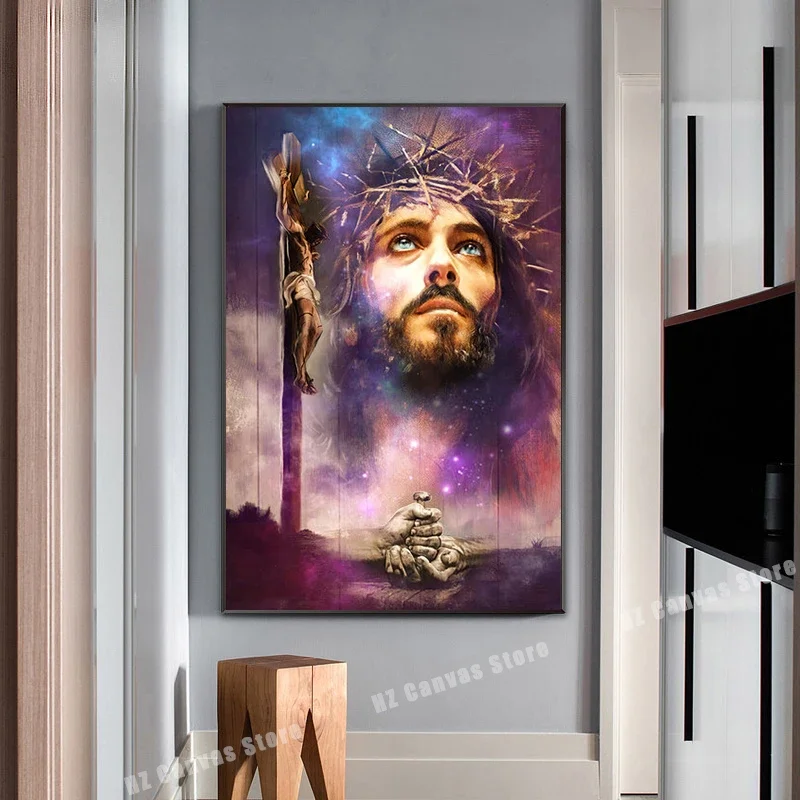 Jesus and Lion Crown of Thorns Jesus Canvas Painting Christianity God Posters Print Wall Art Picture for Living Room Home Decor