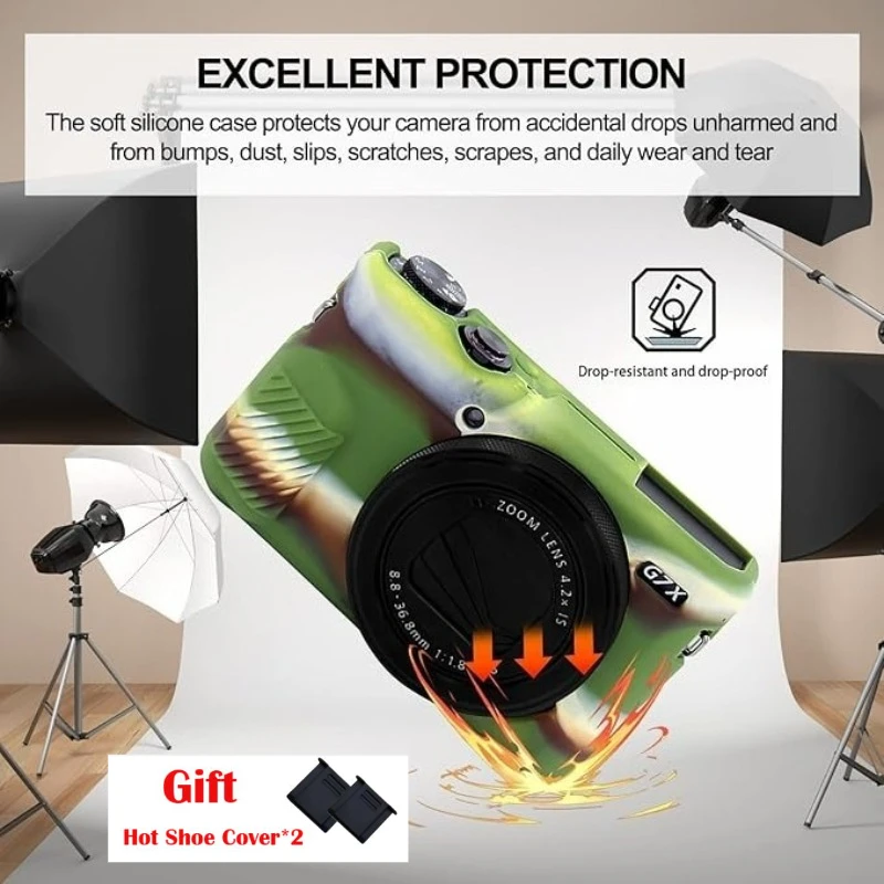 For Canon G7X Mark II/III, silicone camera sleeve, protective skin set including hot shoe cover,
