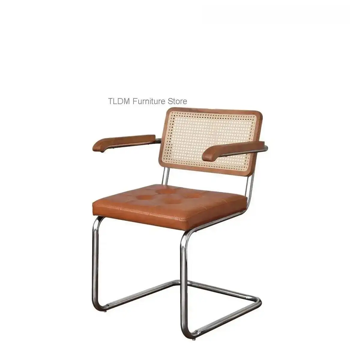 Nordic Office Chair Modern Simple Iron Rattan Chair Home Study Leisure Computer Chairs Solid Wood Armrest Computer Chairs