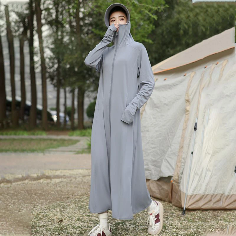 Outdoor Hodded Sun Protective Long Coats Women Zipper Up Long Sleeve Anti-Uv Jackets Woman Camping Hiking Sunscreen Clothing