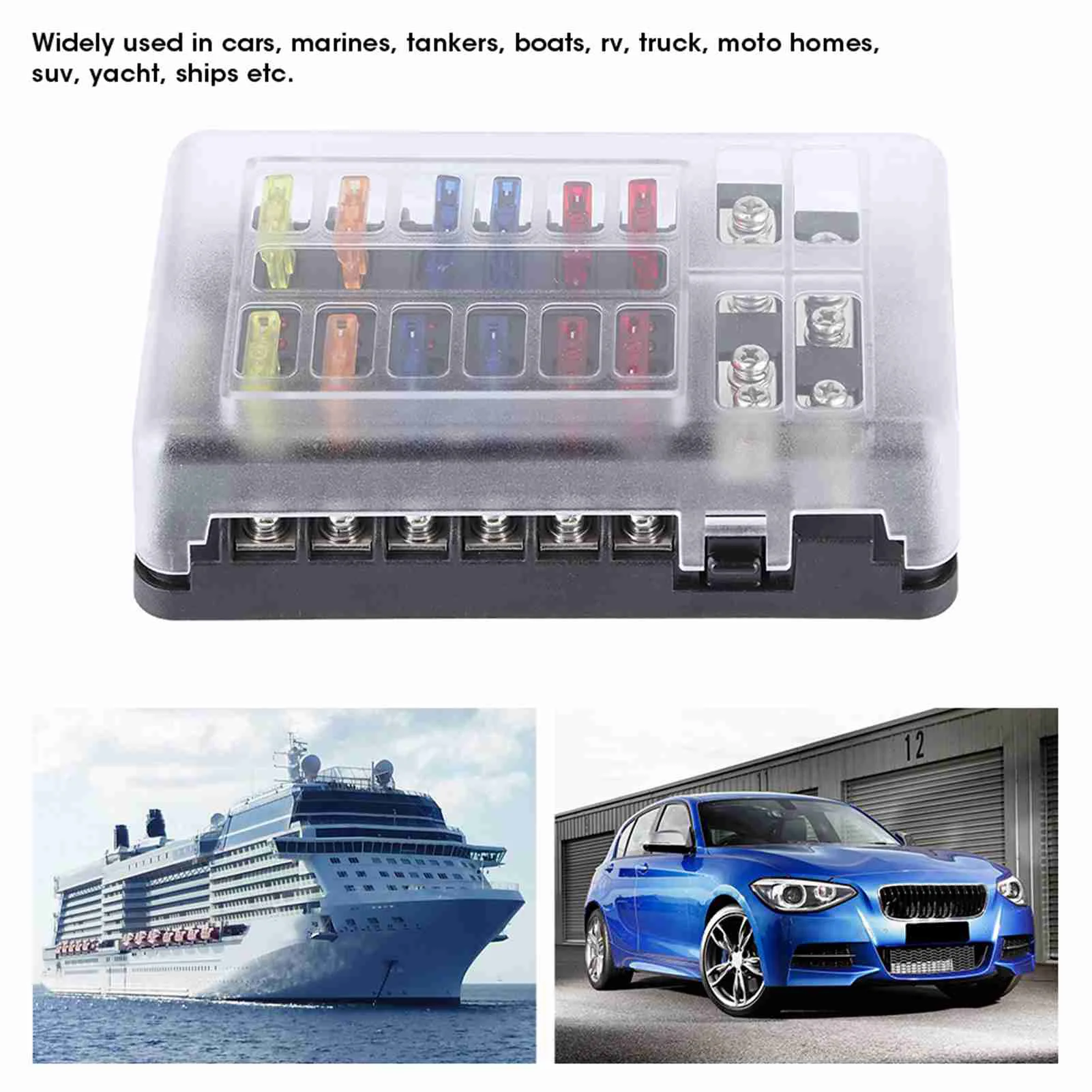 

1PC 12 Way Waterproof Blade Fuse Block with LED Indicator Compatible Universal for Automotive Marine Yacht Electrical Electrical