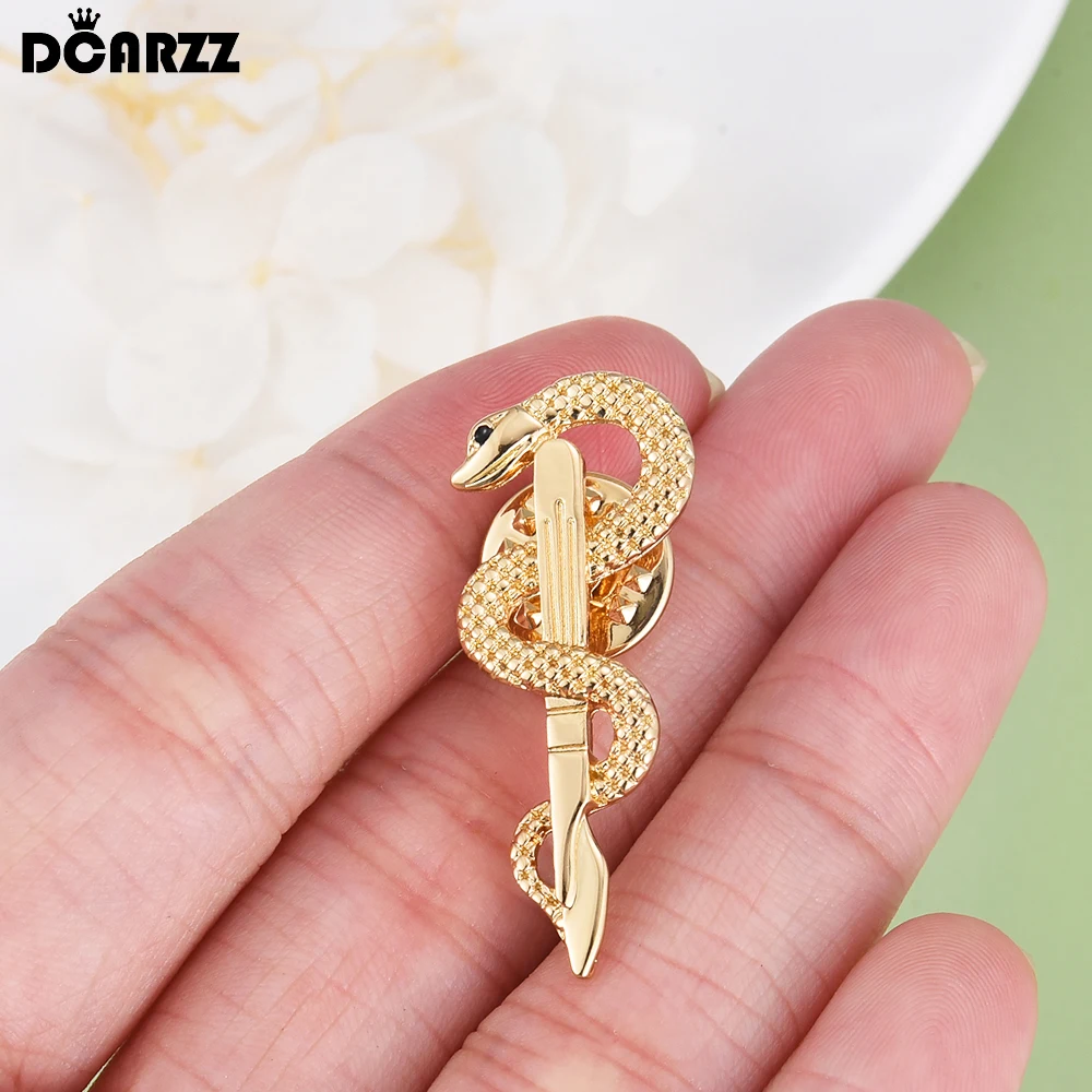 DCARZZ Asclepius Medical Caduceus Brooches Pins for Doctor Nurse Scalpel Lapel Badge Medicine Jewelry Gift