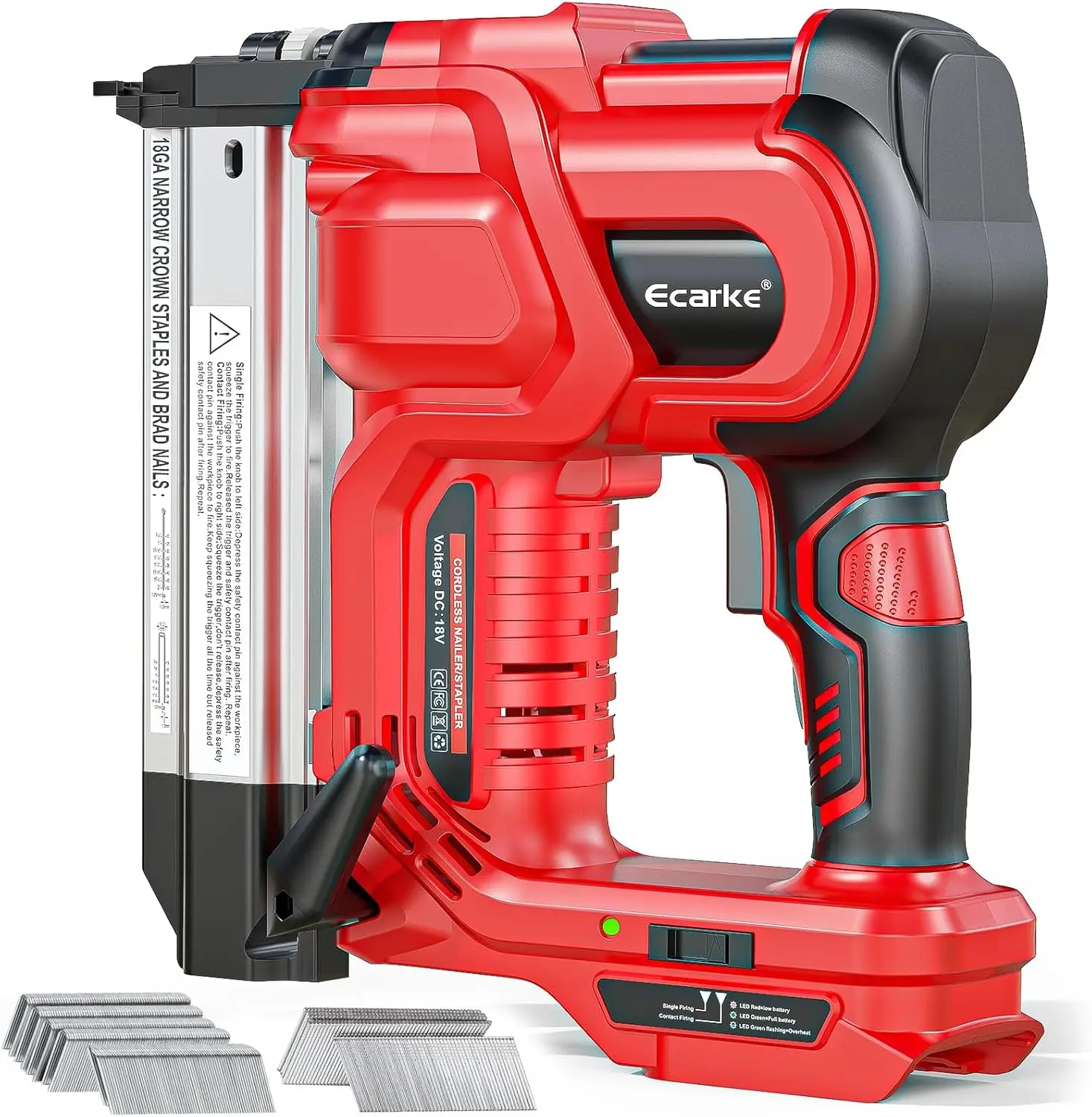 

2" 18 Gauge Cordless Brad Nailer Stapler 2-in-1 for Trim Wood DIY, Battery Powered with 2 Firing Modes, 1000 Nails
