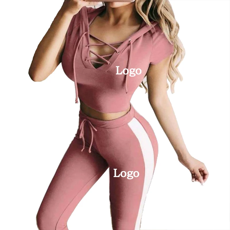 Women\'s casual sports yoga fitness sports suit hoodie + pants sportswear two-piece suit Customize your logo