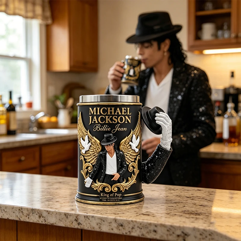 Michael Jackson King of Pop 3D Resin Mug Multi-Style Collectible Cup Stainless Steel Liner Collectible Coffee Cup for MJ Fans view 4