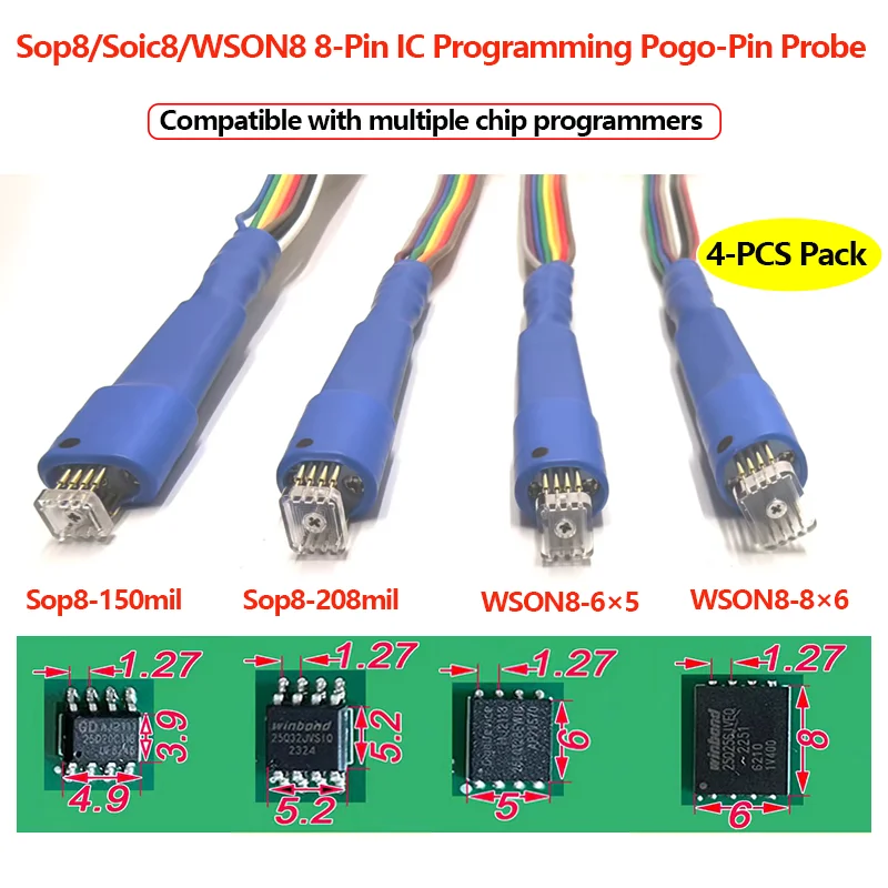 2026 New 4PCS SOP8 WSON8 Chip Programming Test Probe, Compatible with Multiple Programmers, Fits SPI Flash BIOS EEPROM Chips