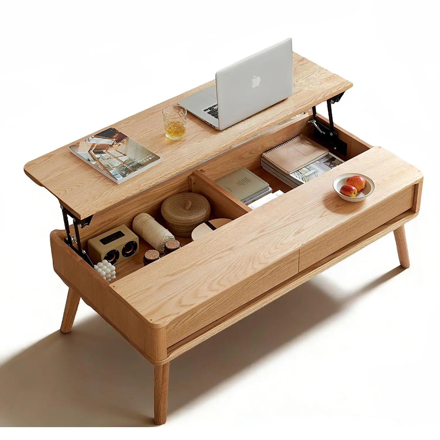 Solid Oak Wood Lift Top Coffee Table With Storage Shelf & Hidden Compartment For Living Room 40D X 22W X 26H, Customized