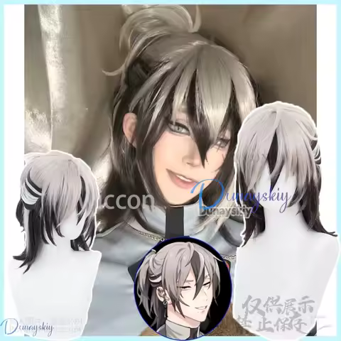 Anime Game Nu: Carnival Cosplay Rei Costume Wig Grey Hair Black Highlights Short Wig Heat Resistant Synthetic For Man Customized