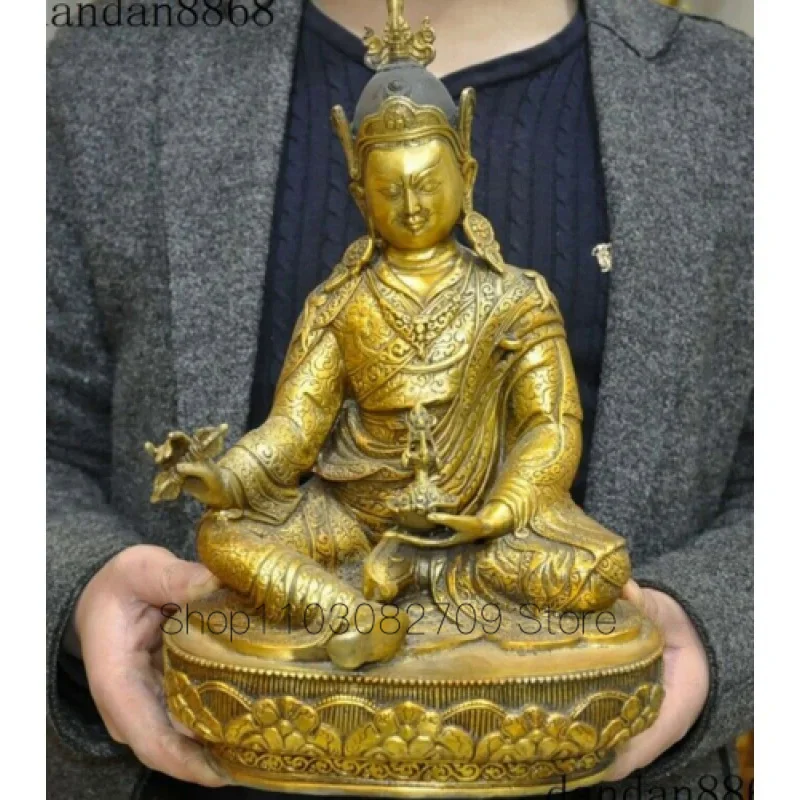 

12 & #034; bronze Gilt Guru Padmasambhava Buddha Orgyen la status gift khatvangha