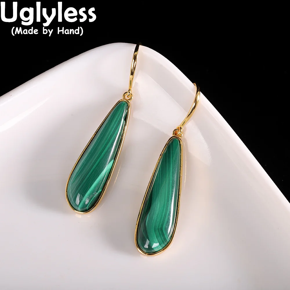 Uglyless Faceted Green Crystals Water Drop Earrings for Women Island Wind Summer Dress Earrings Real 925 Sterling Silver Brincos