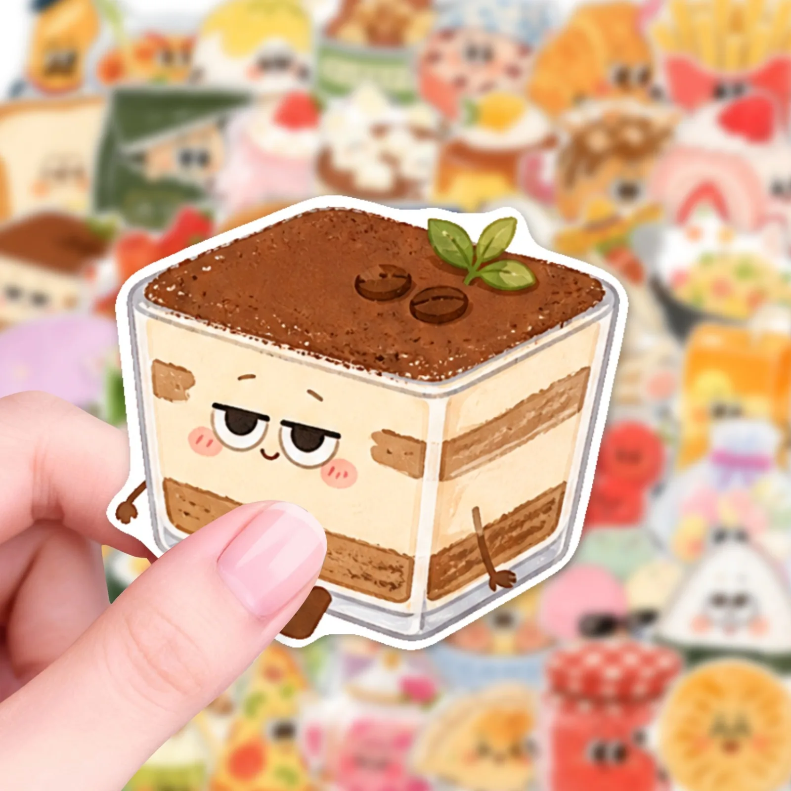 50 Pcs Cute Personified Food Stickers Cartoon Dessert Snack Adhesive Waterproof Vinyl Decals for Journal Skateboard Helmet Water
