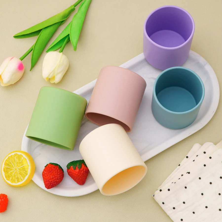 

1PCS Baby Silicone Cup Solid Color Baby Tableware Portable Children's Water Bottles Learning Feeding Baby Items