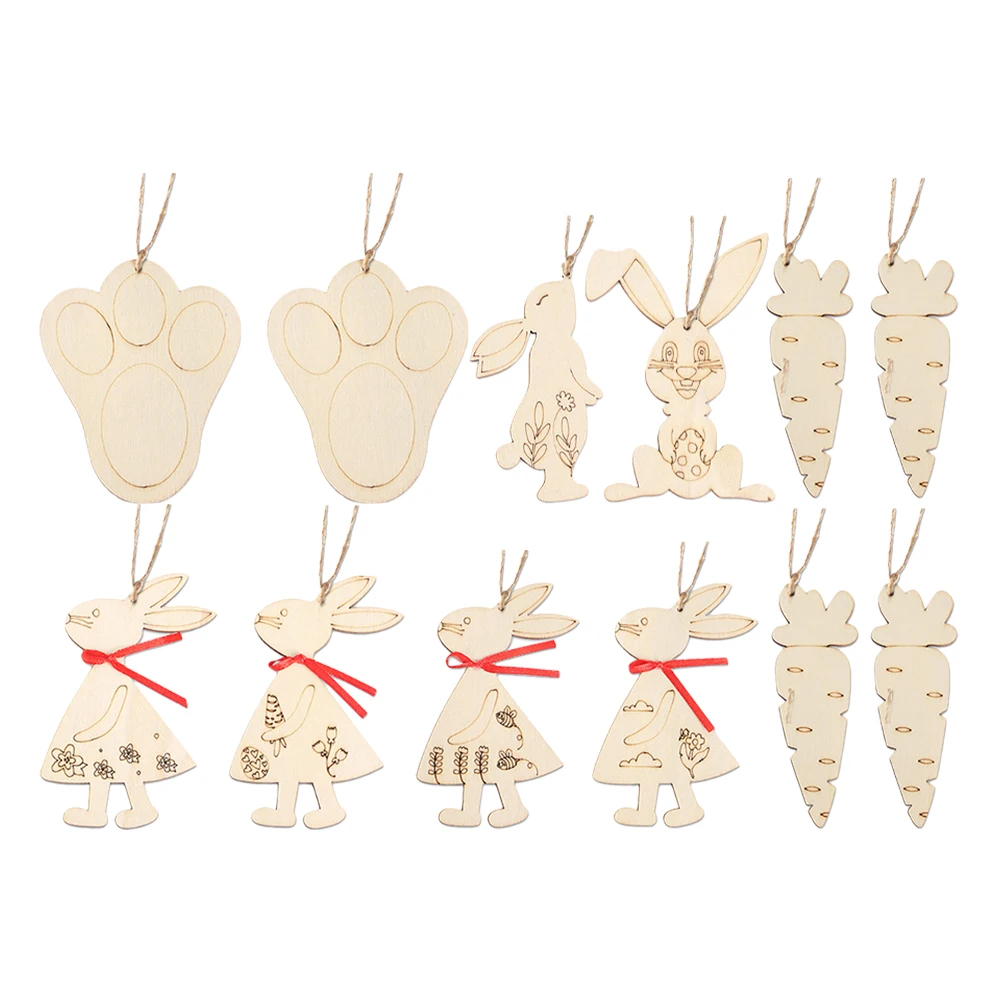 

12 Pcs Bunny naments Unfinished Wooden Carrot Rabbit Hanging DIY Decor Home Rabbit Jewelry Accessories Wind Chimes