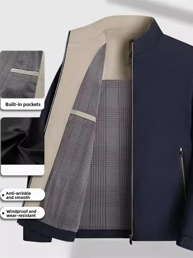 

Casual Busin High-End Jaet for Middle-Aged And ly Dads Spring Autumn New Arrival Men's Outerwear Polyester Fabric