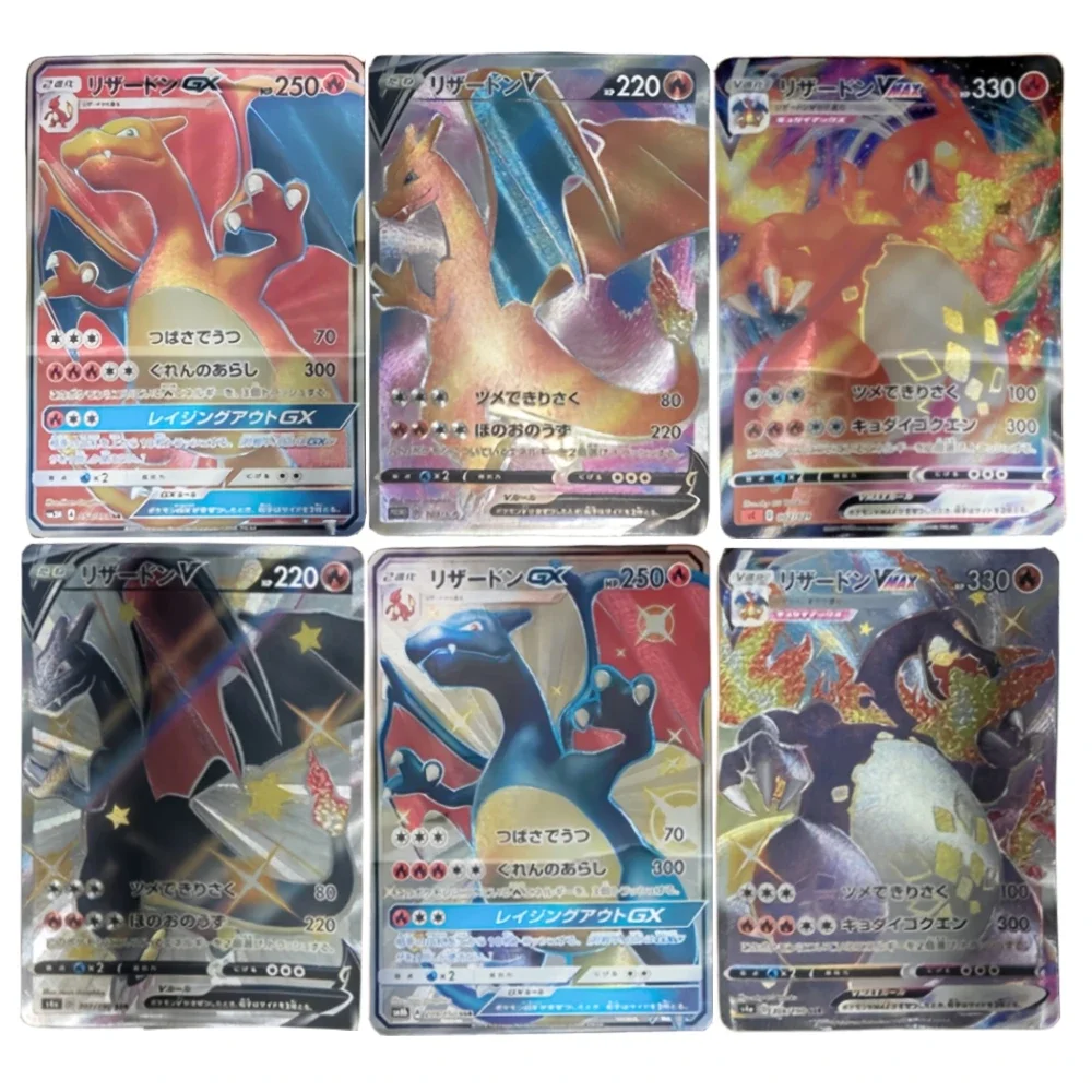 

6pcs/set Pokemon Charizard Animation Characters Self Made Refraction Flash Card Anime Classics Game Collection Cards Toy Gift