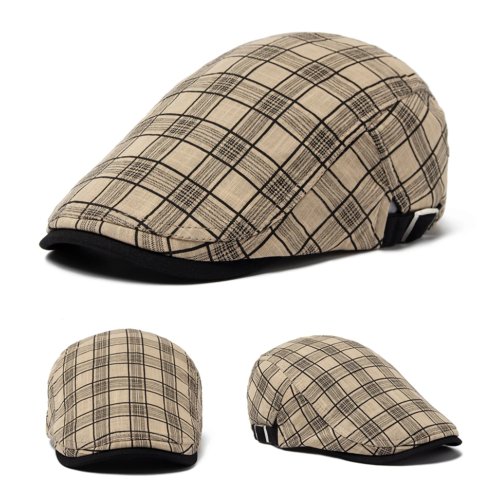 CNTANG Neue Sommer Dünne Baskenmütze Mode Männer Vintage Plaid Baumwolle Leinen Visier Flache Kappen Für Frauen Berets Boina Casual Weibliche – Detail 6
