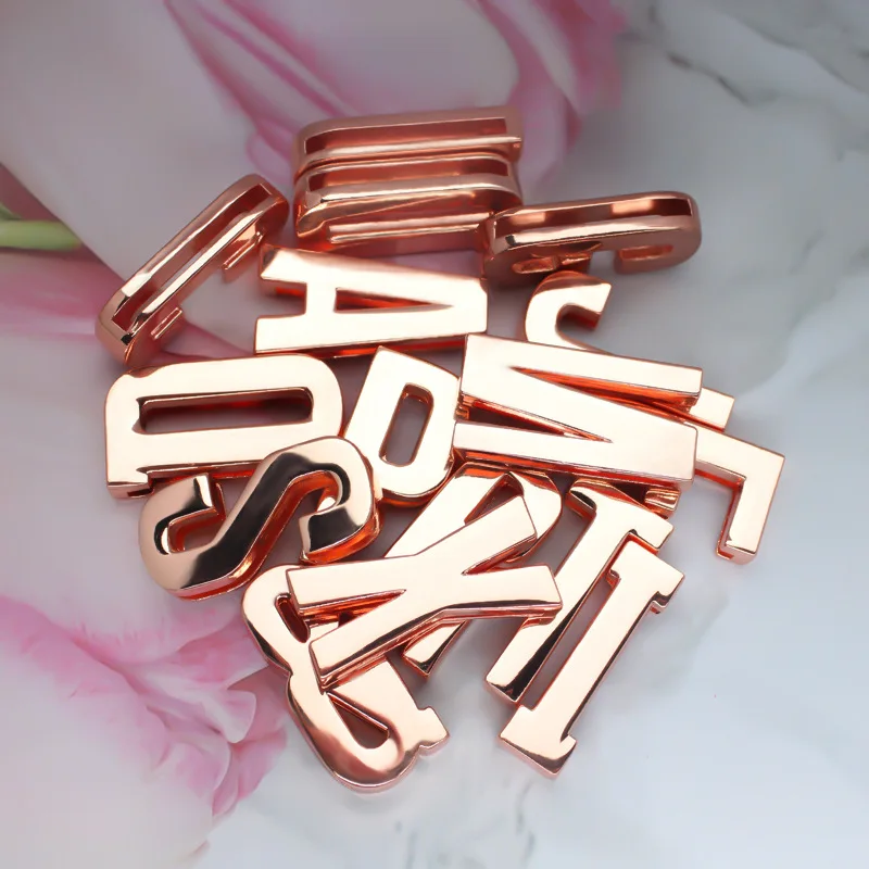 10pc Hole 30mm Slide Letter Rose Golden Alphabet diy slide charm Fit DIY Wristband Bracelet Pet Collar Jewelry Making