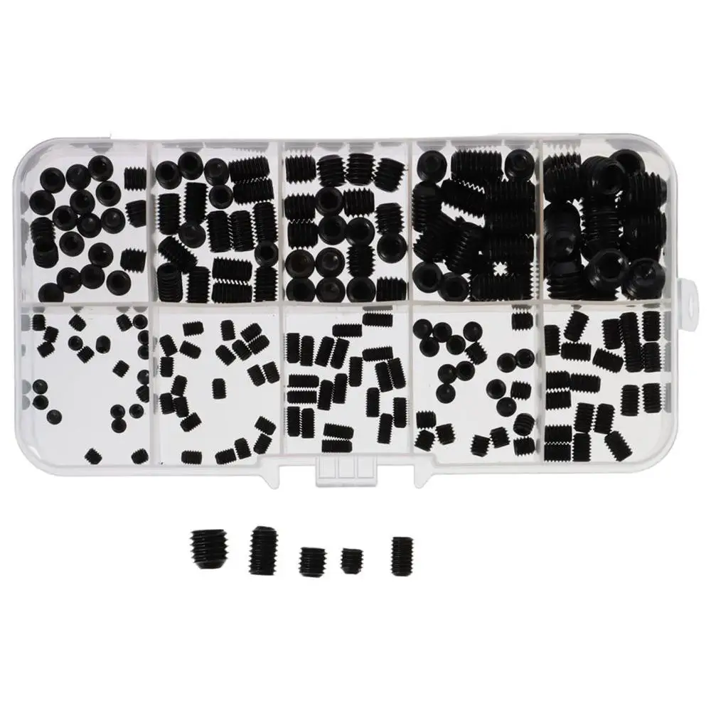 

200Pcs M3 M4 M5 M6 M8 Set Screws Alloy Steel Black Hex Allen Head Socket Screws Cup Point Screw Assortment Kit Door Handles