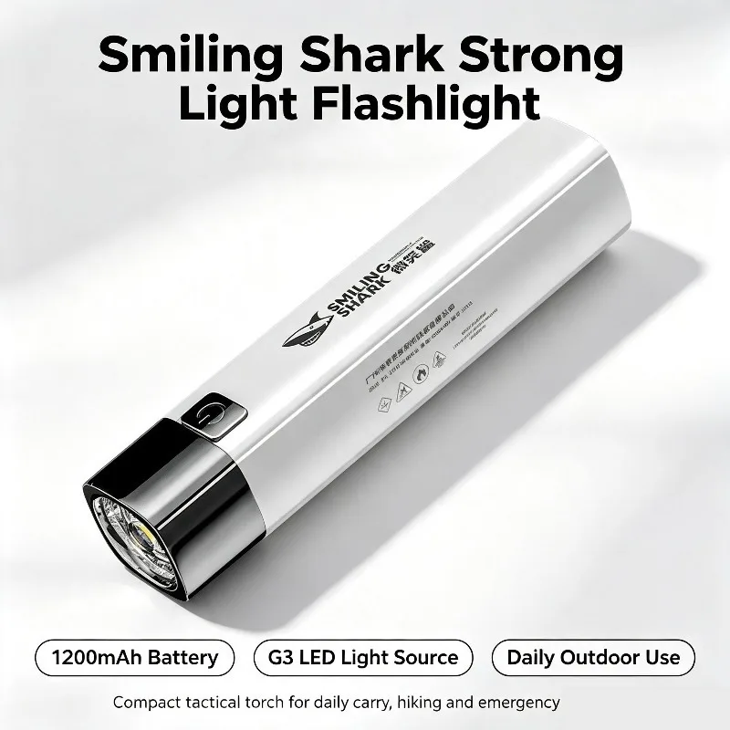Smiling Shark Strong Light Flashlight 1200mAh G3 Tactical LED Torch, High Brightness Handheld Light, Long Battery Life