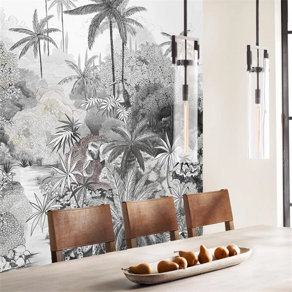 custom Nordic Southeast Asian American landscape wallpaper Guest restaurant bedroom background Jungle tropical plant wall paper