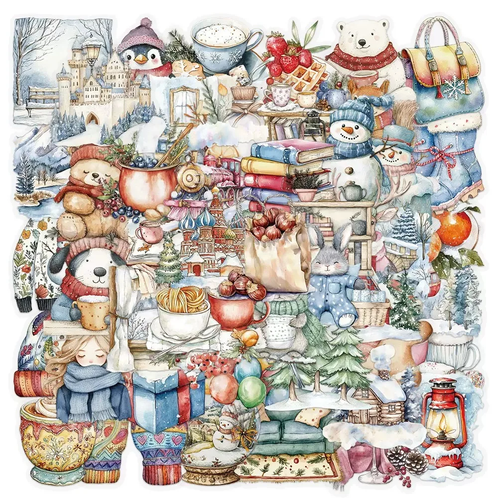 10/50pcs Cute Warm Winter Transparent Graffiti Stickers Christmas Decoration Decals Toys DIY Laptop Phone Guitar Kawaii Sticker