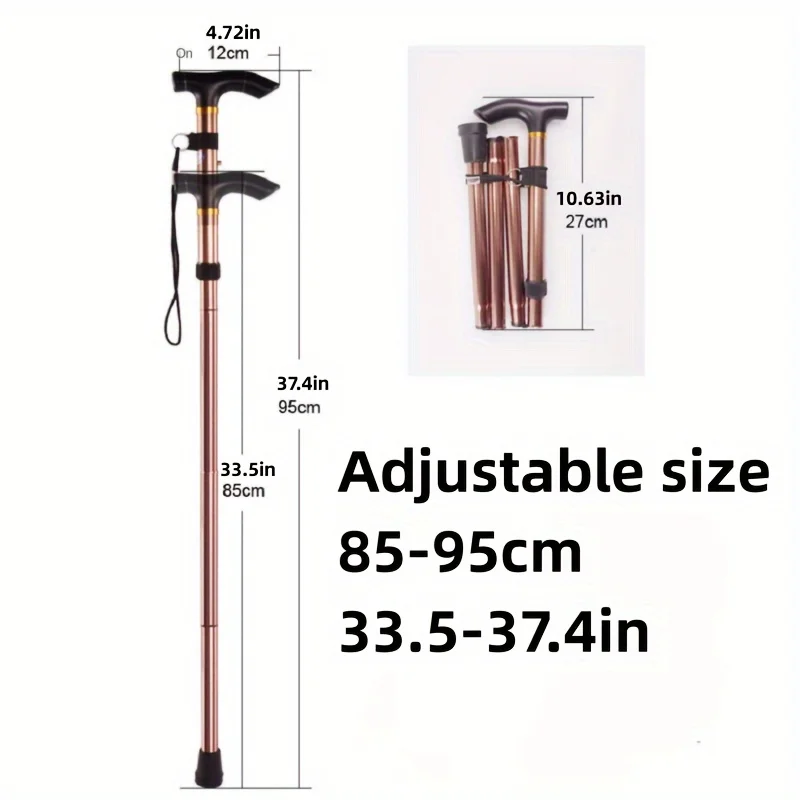 Lightweight Foldable Walking Stick With Rubber Tip And Adjustable Height - Perfect For Hiking, Trekking, And Travel