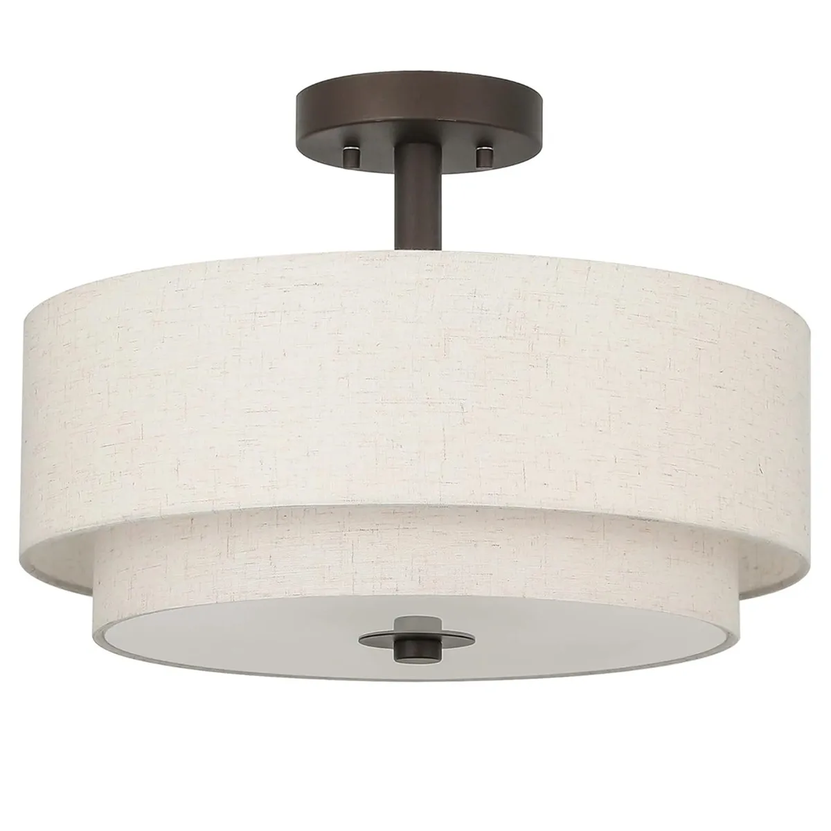 3-Light Retro Golden Copper Semi Embedded Drum Light, Near the Ceiling Fixture, with Fabric Lampshade, Used for Bedrooms and Liv