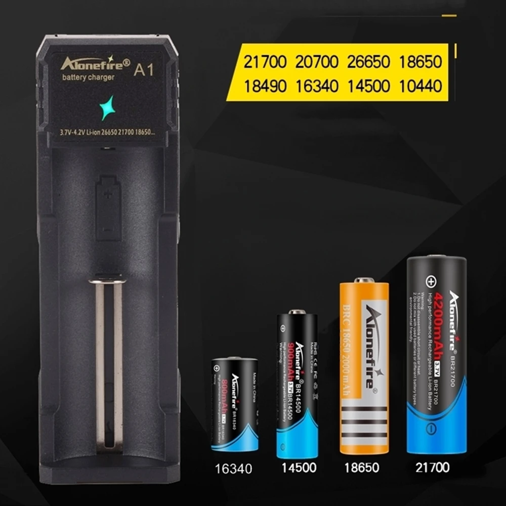Alonefire A1 USB Charger 3.7V Rechargeable Flashlight Headlamp Torch Li-ion Battery Charger for 18650/16340/14500/21700/26650