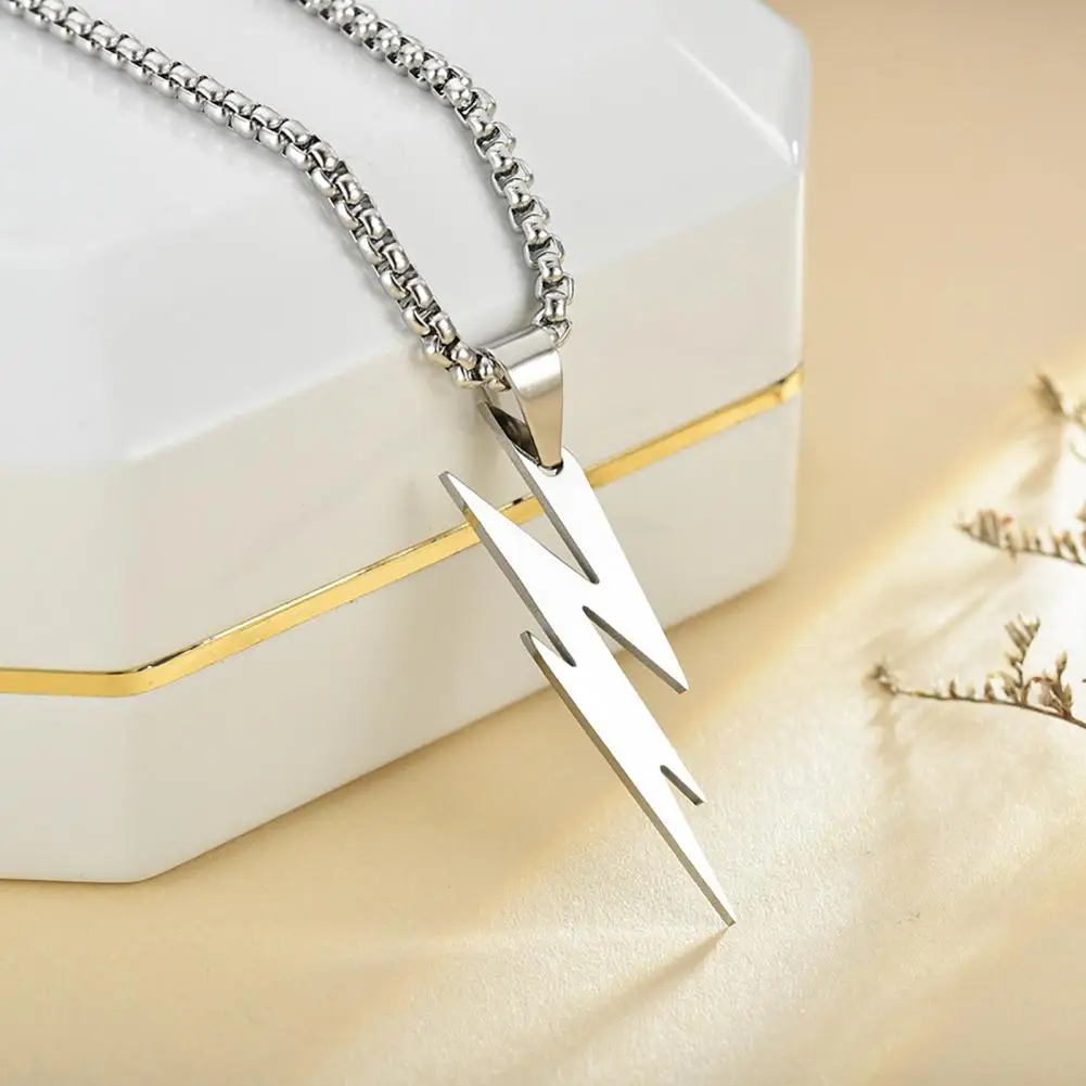 Men Women Pendant Necklace Solid Color Thunder Flash Shape Unisex Chain Hip Hop Style Geometric Necklace Adult Jewelry