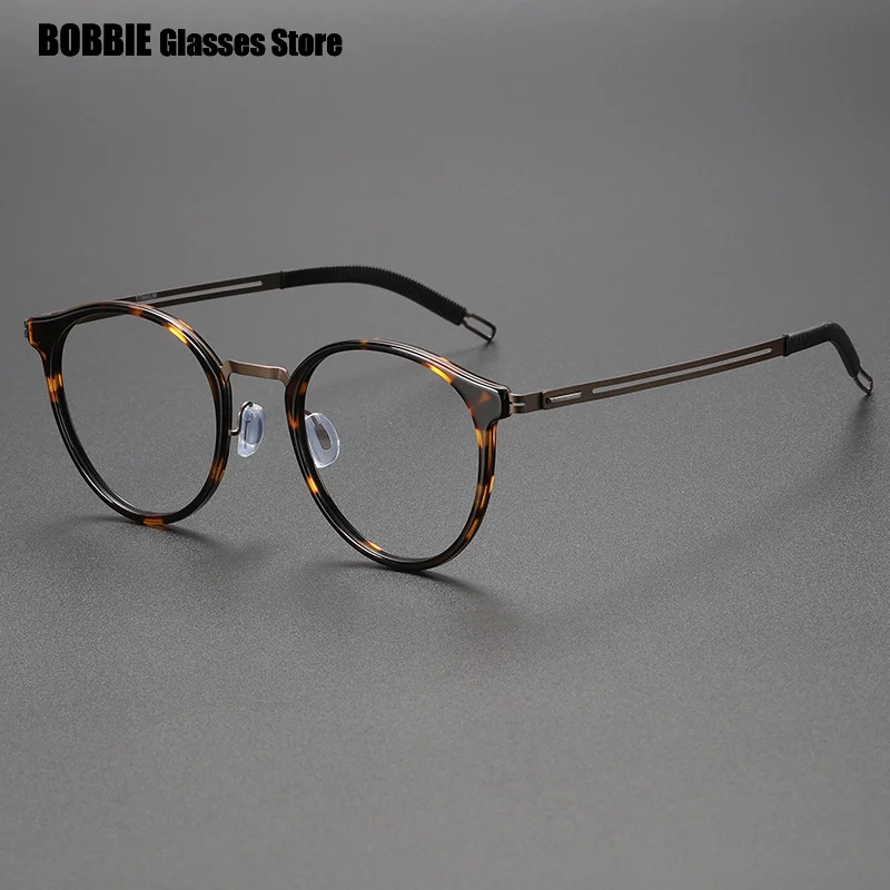 

Classic Round Glasses Frame Men Screwless Ultralight 8g Acetate Titanium Fashion Prescription Eyeglasses Eyewear Gafas Spectacle