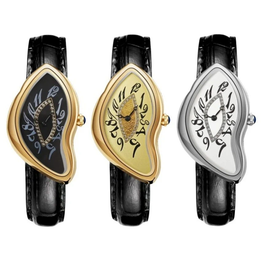 Surrealistische Kunst-Schmelzende-Uhr Einzigartige Soft-Time-Quarz-Armbanduhr mit Lederband Kreative Modeuhr für Männer und Frauen – Detail 9