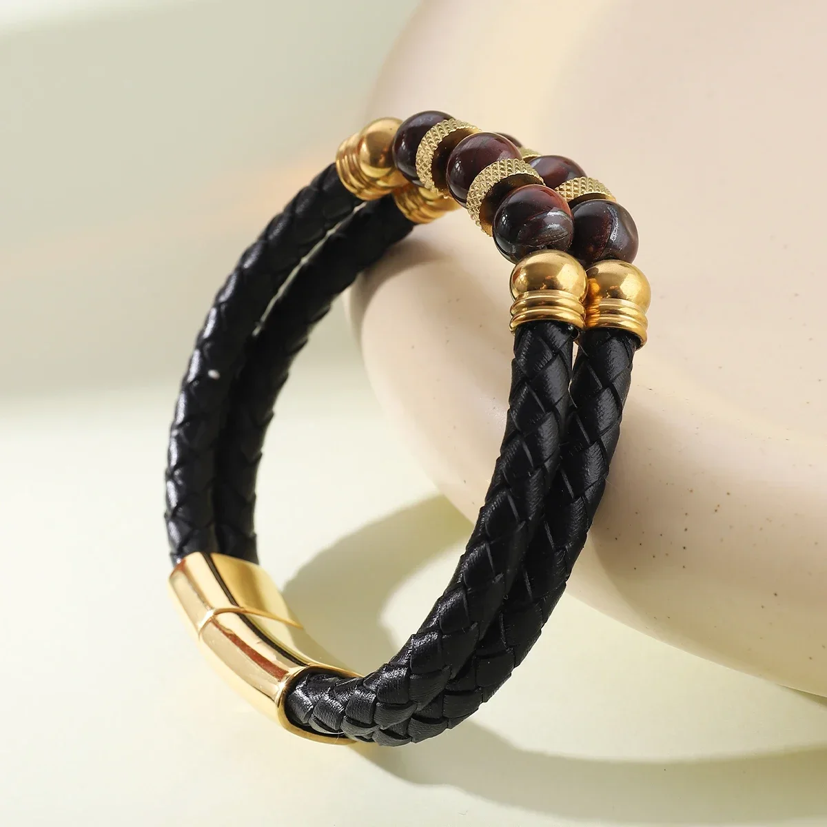 Charm Braid Rope Bracelet For Men Stainless Steel Magnetic Buckle Genuine Leather Bracelets & Bangles Male Female Jewelry