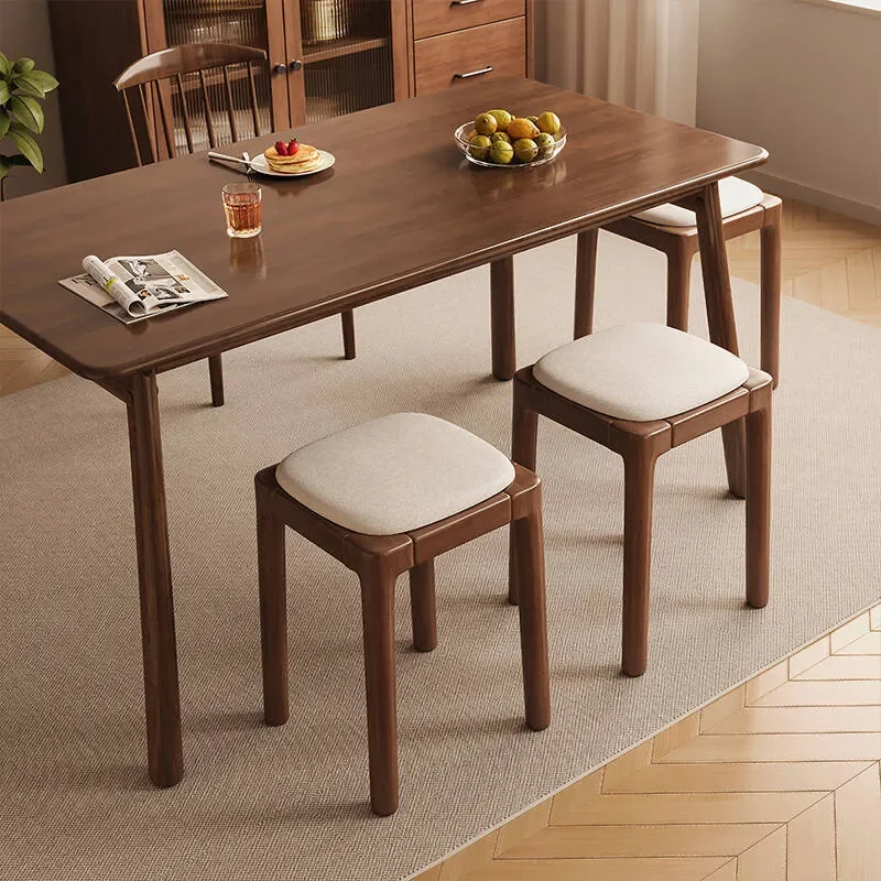Stackable Solid Wood Stool Household Square Small Stool Soft Cushioned Low Seat Simple High Stool for Living Room Dining