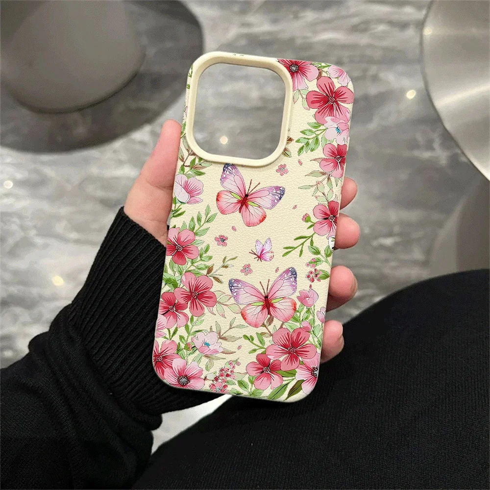 Rosa geblümte Schmetterlings-Handyhülle für iPhone 17 16 15 14 13 12 11 Pro Max 16 15 14 Plus 17 16 15 Pro 17Air Silikon-Matt-Cover – Detail 5