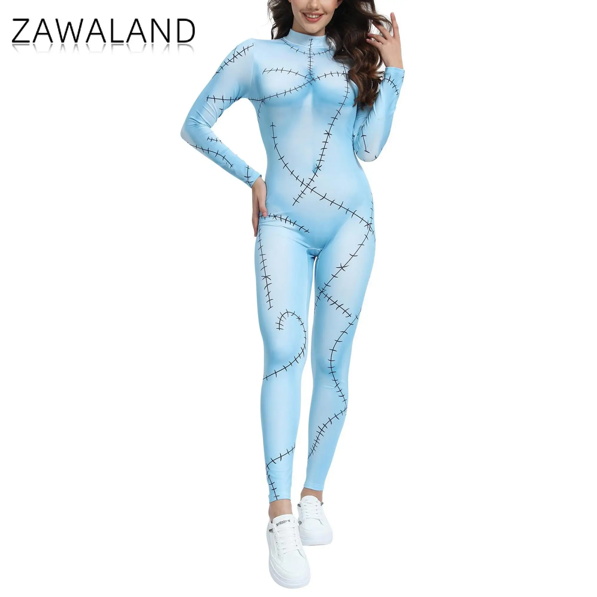 Zawaland Sally Costume Woman Halloween Bodysuit Fancy Party Dress Up Sexy Zentai Suit Carnival Jumpsuit Girl Lady Disguise Wear