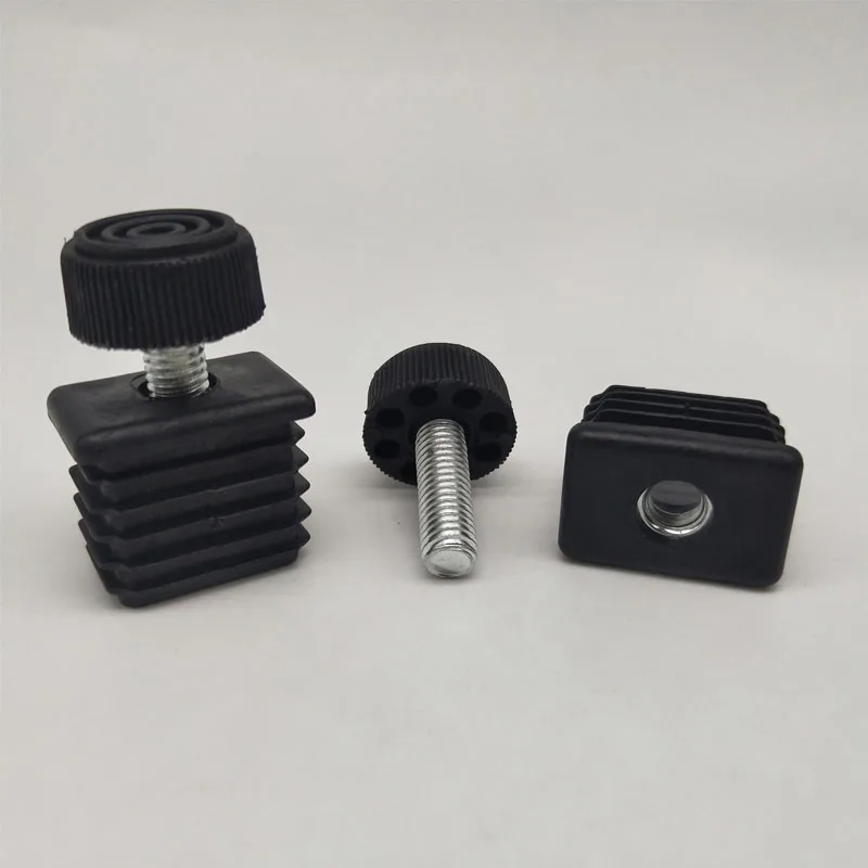 Tapetes de pés ajustáveis pretos, Almofada para móveis, Plug quadrado e redondo do tubo, Blanking End Stopper