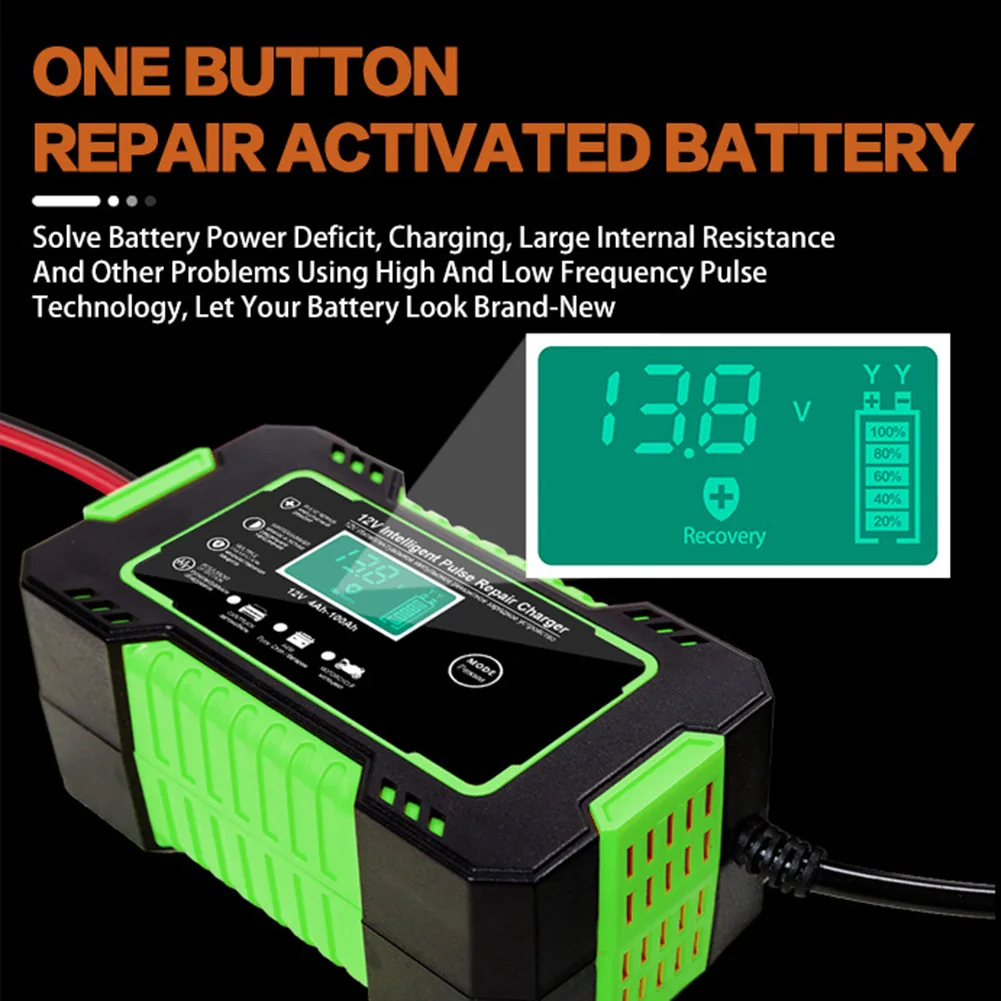 Car Battery Charger Battery Maintainer 12V/6A with LCD Display Temperature Monitoring Pulse Repair Charger for Lead-Acid Battery