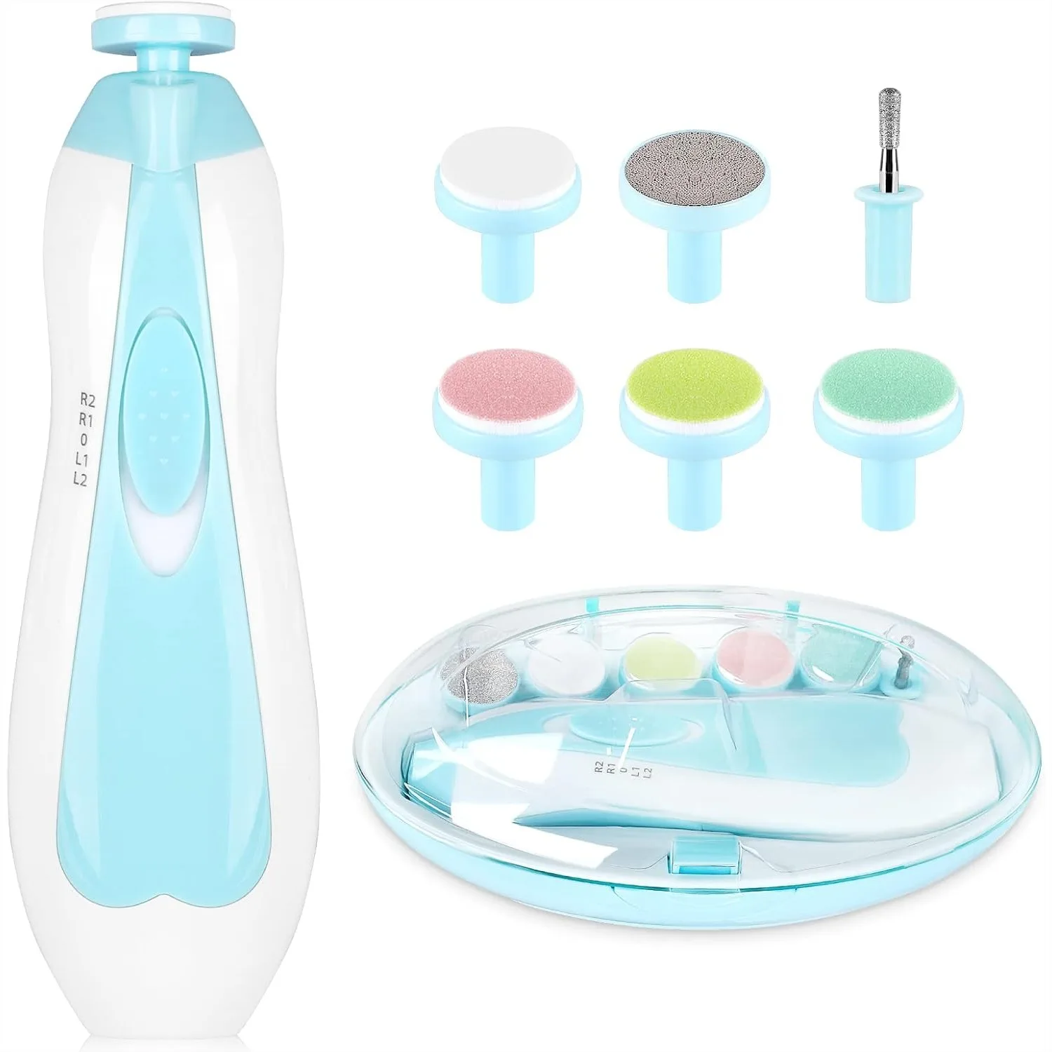 

6 in 1 Electric Nail File Drill for Baby with Cushioned Sandpapers and Noiseless Motor for Safe Trimming (Blue)