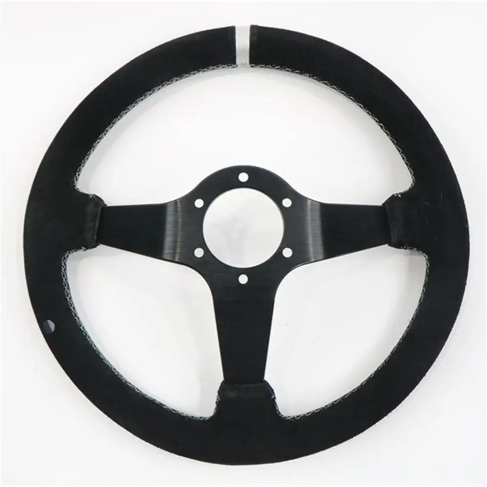 14 inch Suede Steering Wheel,Universal Deep Concave Racing Sports Steering Wheel with White Line