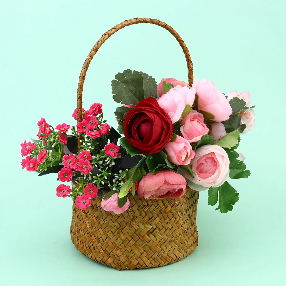 

Seagrass Woven Basket Storage Straw Flower Container with Handle Knitted Succulent Planter