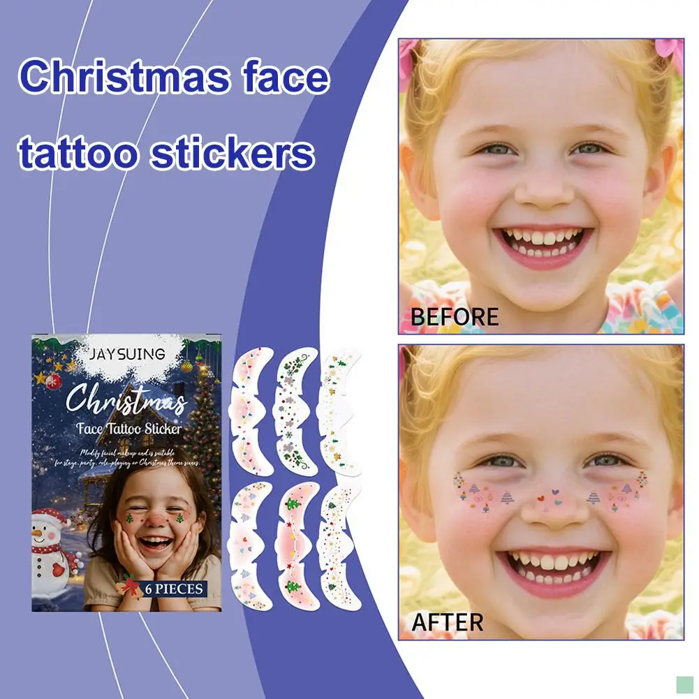 وشم وجه عيد الميلاد - قابل للإزالة، وسهل إنشاء جو احتفالي، مثالي لمكياج الحفلات وديكور العطلة الإبداعي C1Y5