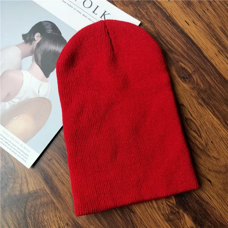 Classical Straight Light Plate Solid Color Pullover Acrylic Beanie Hat Men Women Autumn Winter Warm Couple Wool Knitted Ski Hat