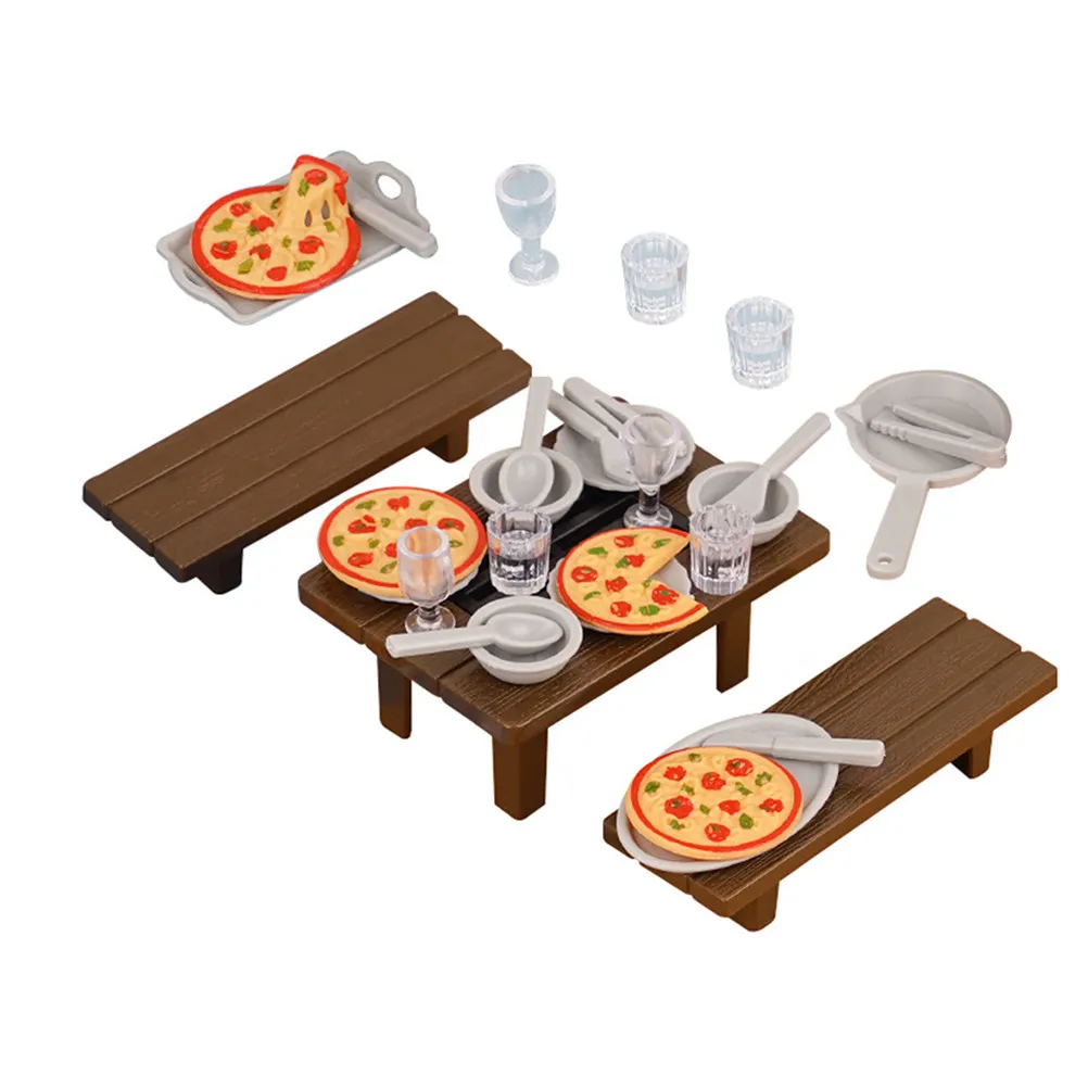 

1Set Kids Play Kitchen Miniature Bbq Dining Set with Pizza Table Chairs Realistic Pretend Play Food Accessories for Dollhouse