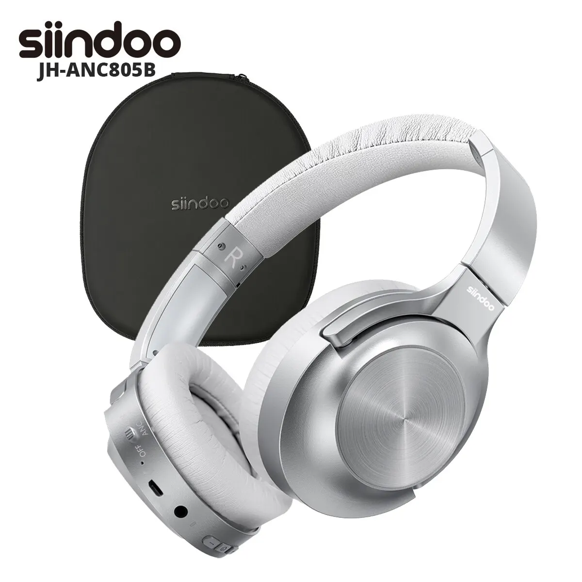 Siindoo JH-ANC805 Wireless Bluetooth Headset Active Noise Cancelling Deep Bass Over Ear Headphones with Mic for Travel Work TV